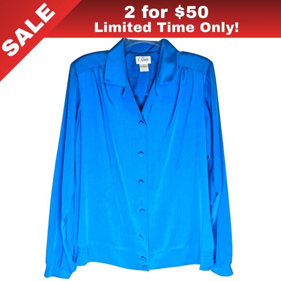 [Sale: 2 for $50!] L'Gante Blue Button-Down Blouse Size 20 - Made in USA! 0266 - Picture 1 of 7